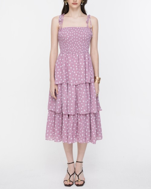 SIXDO Polka Dot Spaghetti Strap Maxi Chiffon Dress
